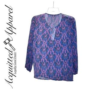 Joie Sheer 3/4 Sleeve Drawsstring Neck Boho Tunic Top